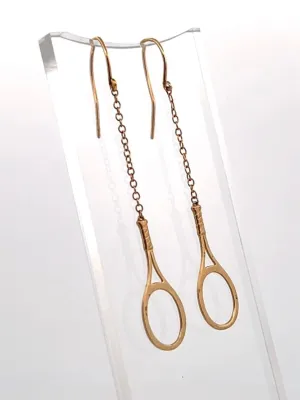 1” Tennis Racket Solid Gold Earrings