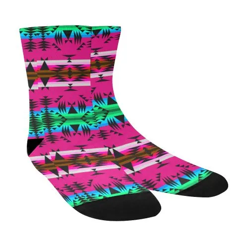 Between the Mountains Pink Crew Socks