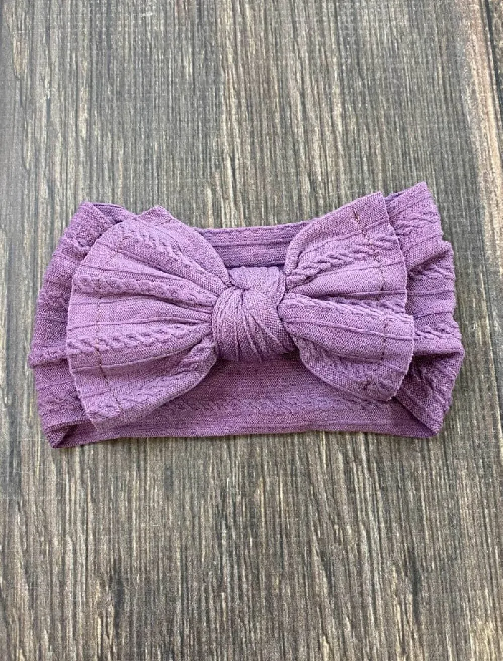 Cable Knit Bow Headband: Purple