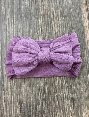 Cable Knit Bow Headband: Purple