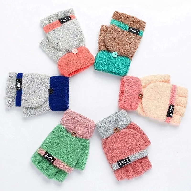 Clearance Winter Ladies Knitted Flip Half Finger Touch Screen Gloves Factory Wholesale Warm Gloves Wool Open Finger Gloves