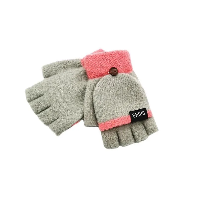 Clearance Winter Ladies Knitted Flip Half Finger Touch Screen Gloves Factory Wholesale Warm Gloves Wool Open Finger Gloves