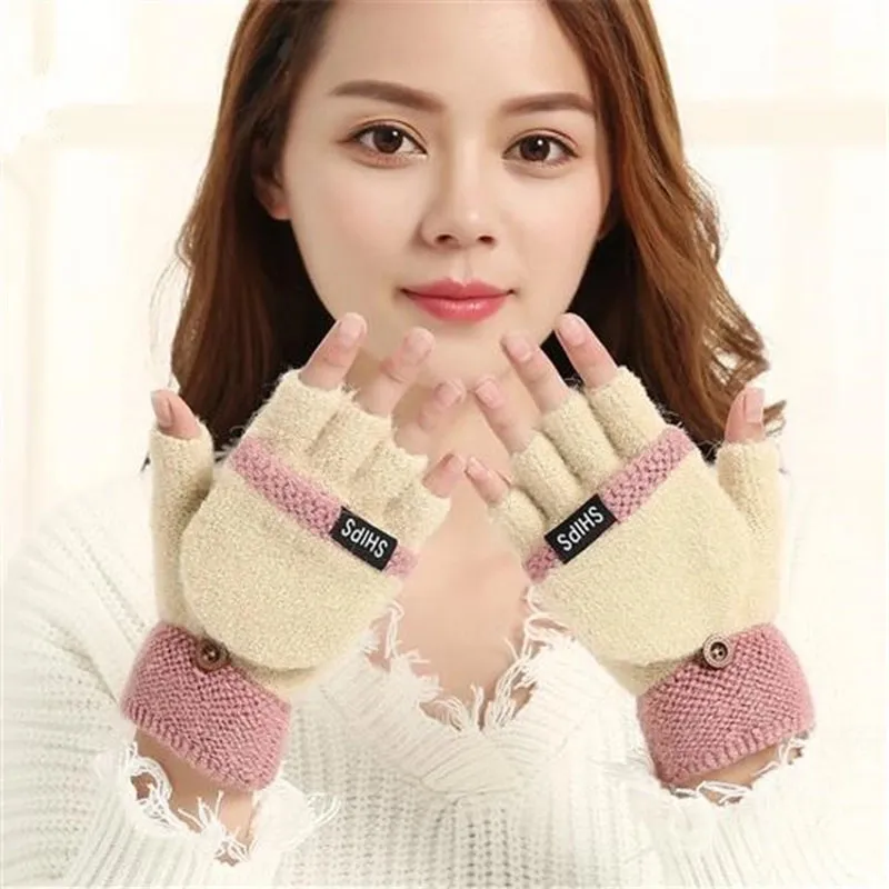 Clearance Winter Ladies Knitted Flip Half Finger Touch Screen Gloves Factory Wholesale Warm Gloves Wool Open Finger Gloves
