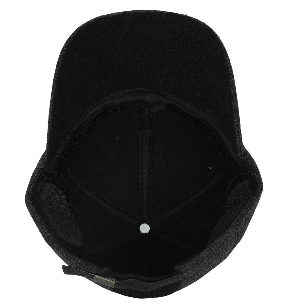 Fabseasons DarkGrey Checkered Baseball Cap with Foldable Ear Cover for Winter