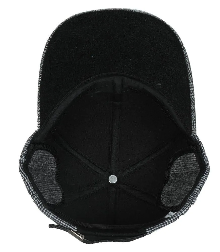 Fabseasons Grey Checkered Baseball Cap with Foldable Ear Cover for Winters