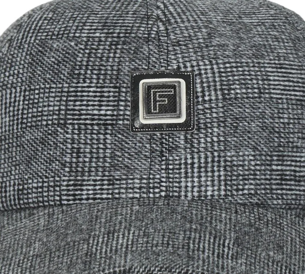 Fabseasons Grey Checkered Baseball Cap with Foldable Ear Cover for Winters