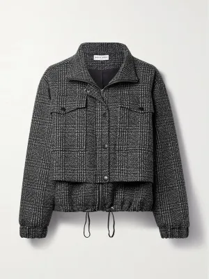Layered checked wool-blend black jacket