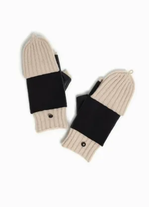 Leather Knit Flip Mitten in Black