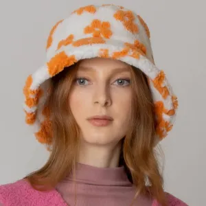 Winter Flower Pattern Sherpa Bucket Hat