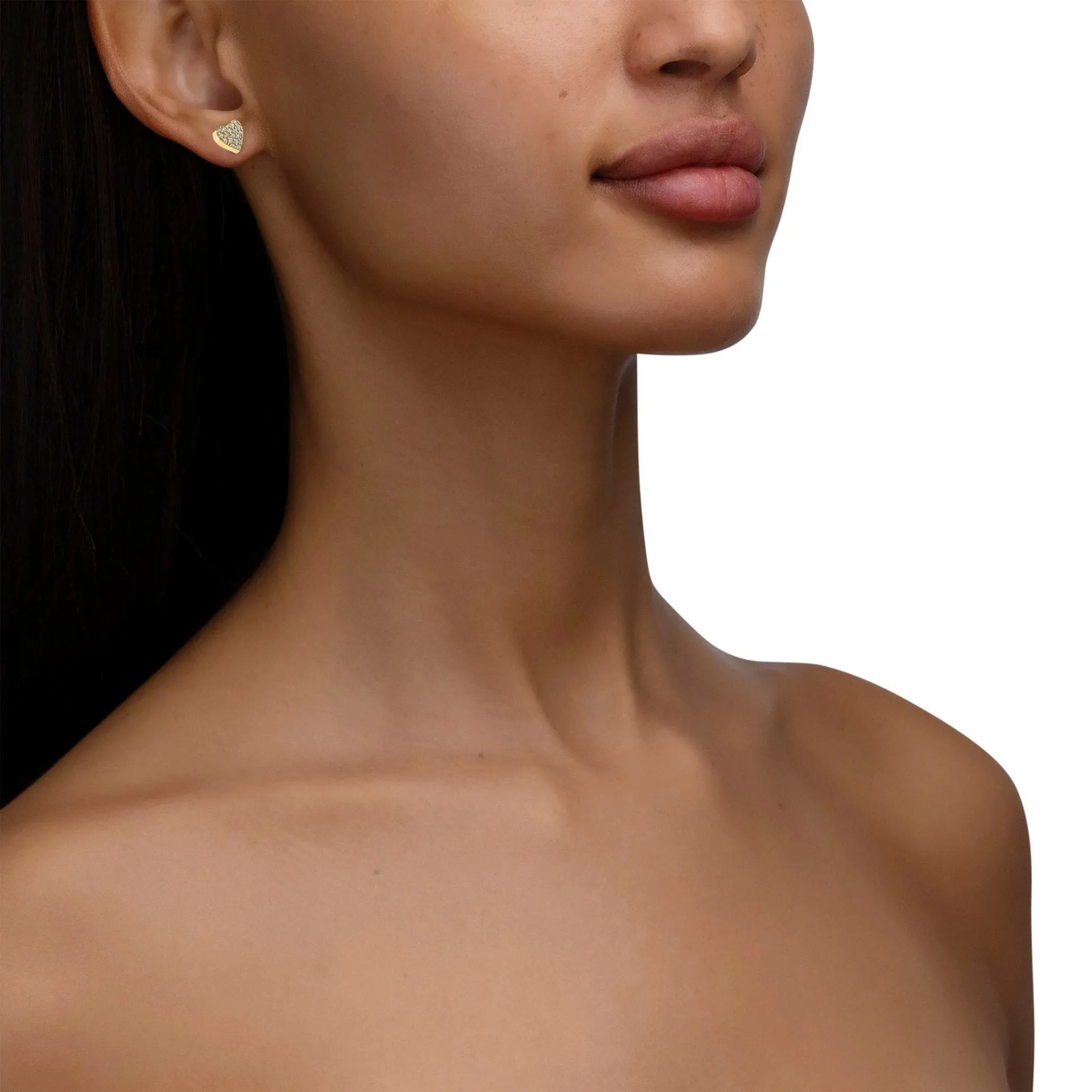 Yellow Gold Endless Heart Stud Earrings with Pavé Diamonds