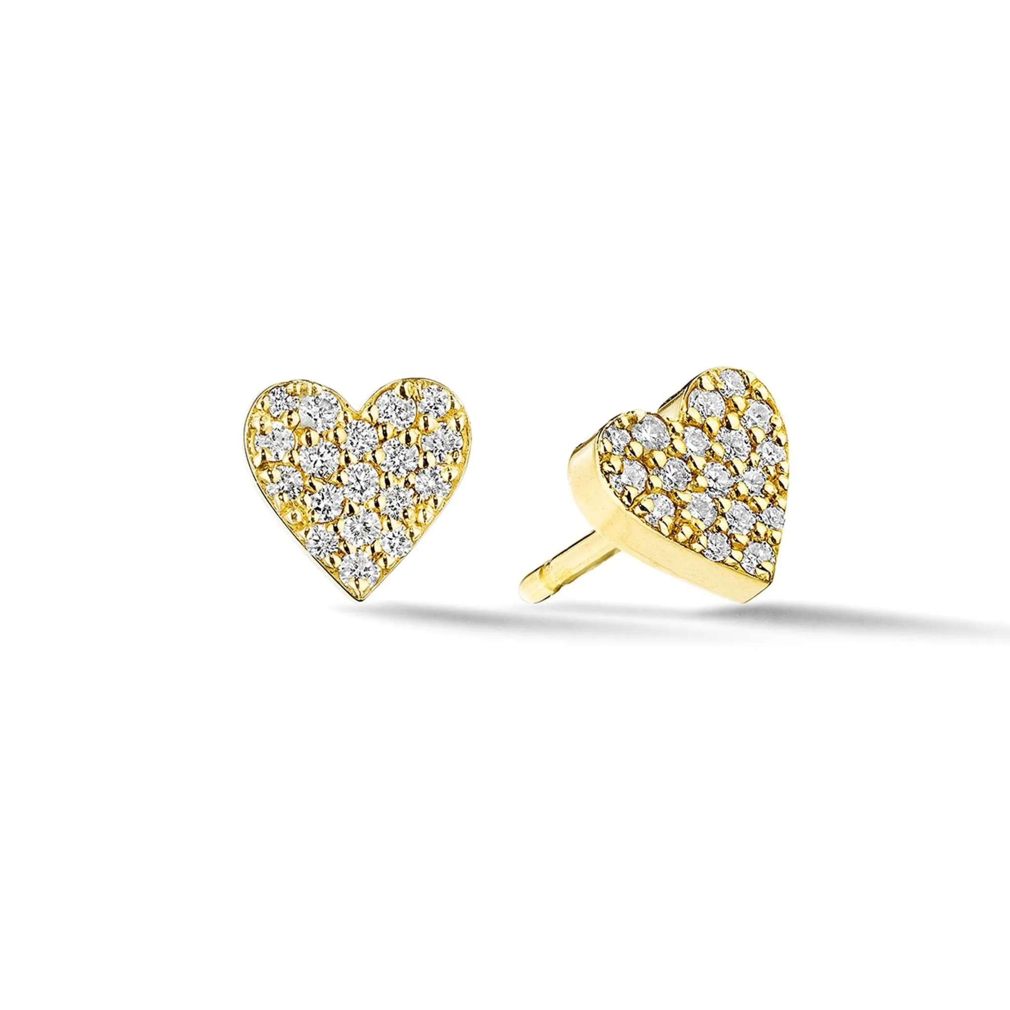 Yellow Gold Endless Heart Stud Earrings with Pavé Diamonds